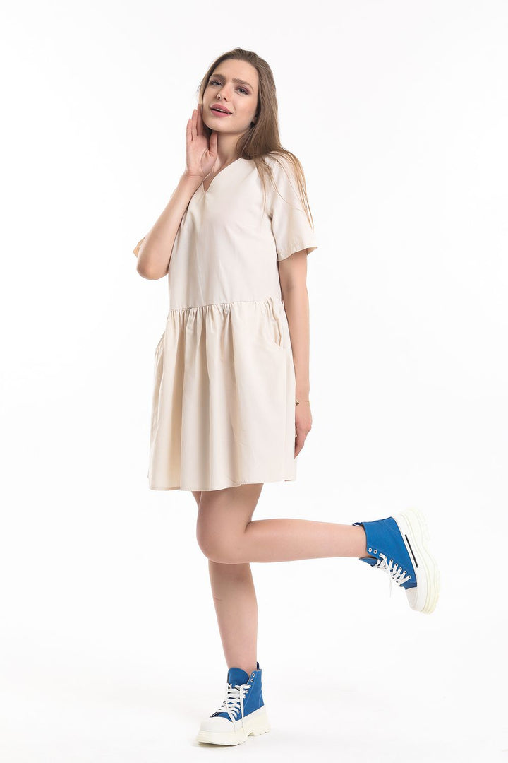 SNS Sense Beige Pocket Detailed Mini Dress - Tecámac