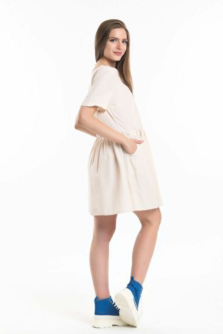 SNS Sense Beige Pocket Detailed Mini Dress - Tecámac