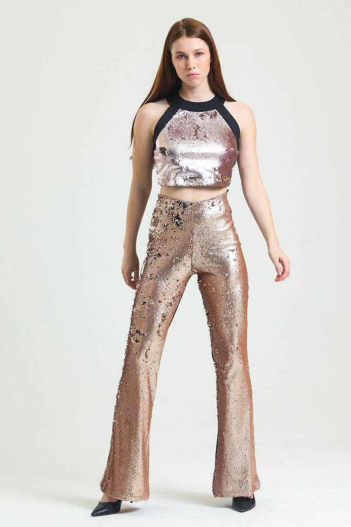 SNS Sense Bej Gold Sequined Trousers - Kaunas