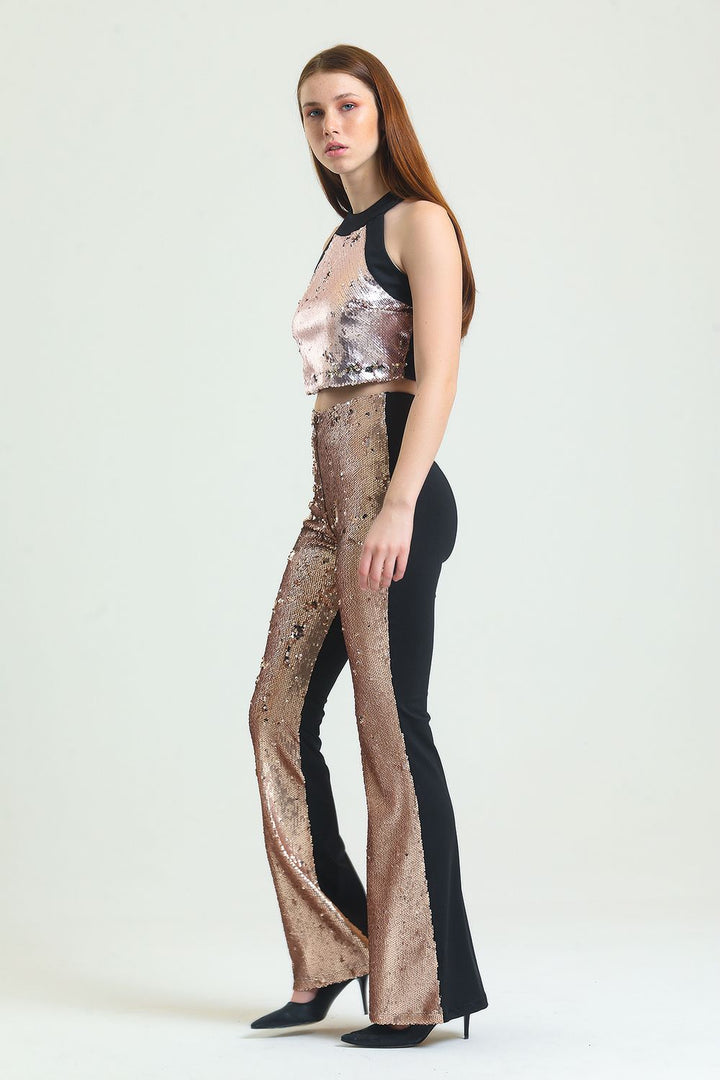 SNS Sense Bej Gold Sequined Trousers - Kaunas
