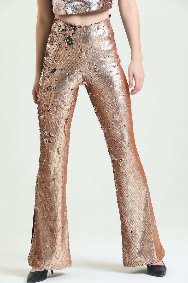SNS Sense Bej Gold Sequined Trousers - Kaunas