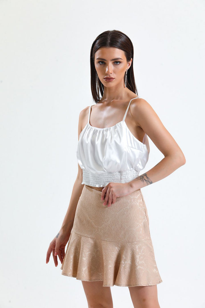 SNS Sense Beige Jacquard Short Ruffled Skirt_Etk32608 - Zweibrücken
