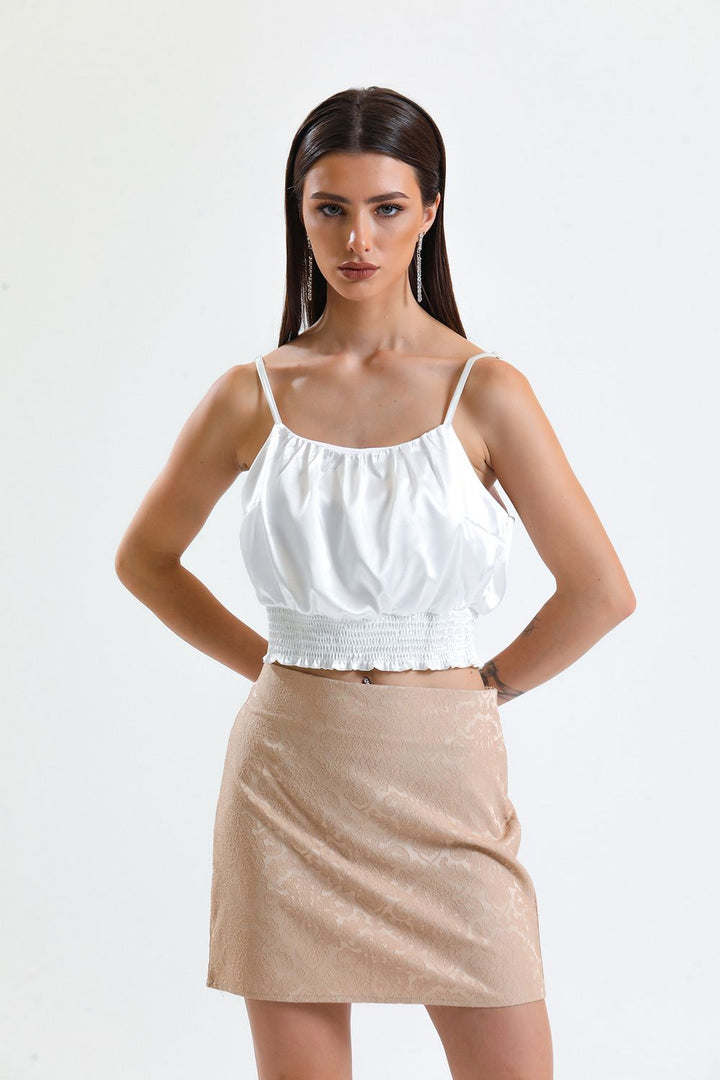 SNS Sense Beige Jacquard Mini Skirt_Etk32609 - Spanish Fork