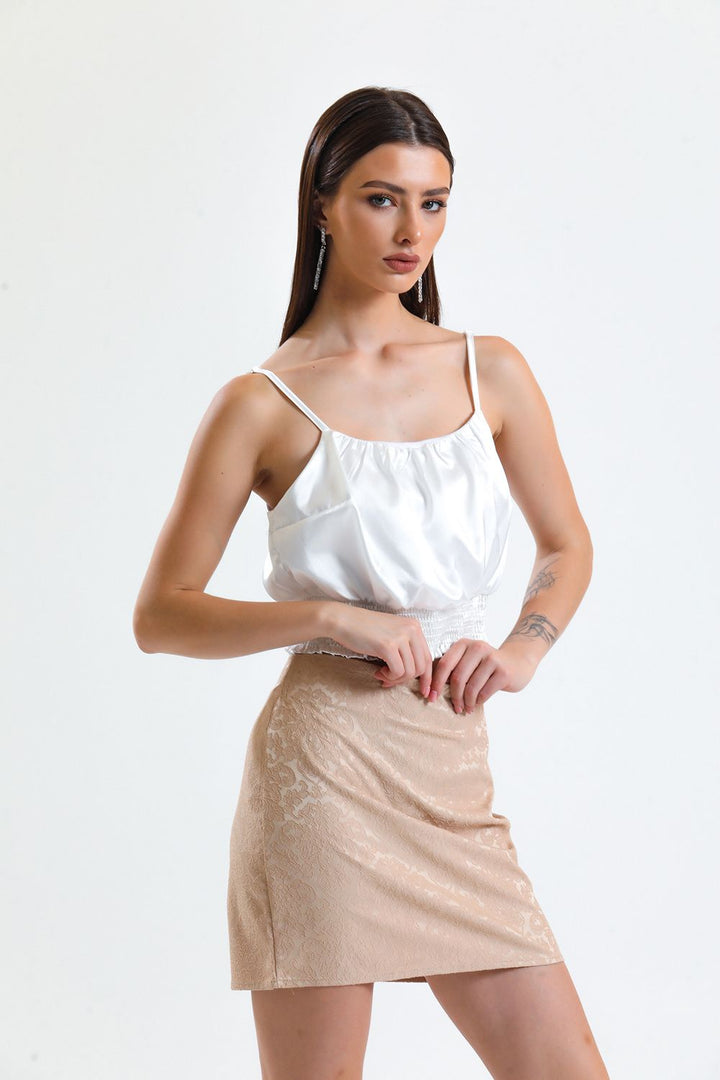 SNS Sense Beige Jacquard Mini Skirt_Etk32609 - Spanish Fork