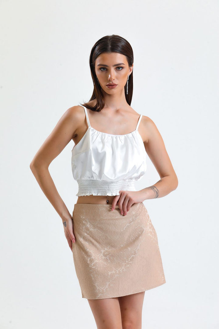 SNS Sense Beige Jacquard Mini Skirt_Etk32609 - Spanish Fork