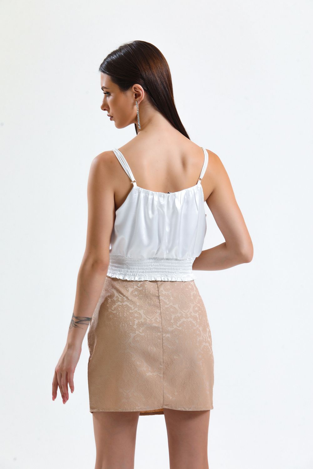 SNS Sense Beige Jacquard Mini Skirt_Etk32609 - Spanish Fork