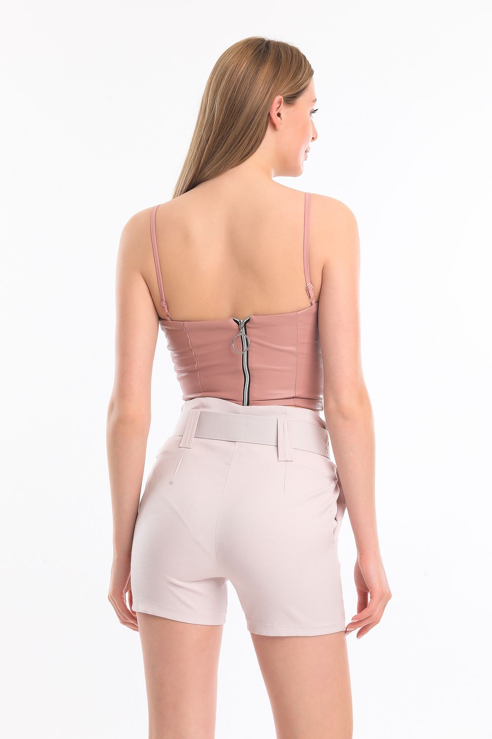 SNS Sense Beige Belted Striped Women's Shorts - Northwich