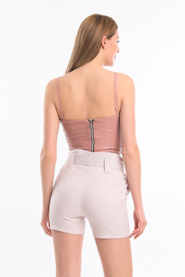 SNS Sense Beige Belted Striped Women's Shorts - Northwich