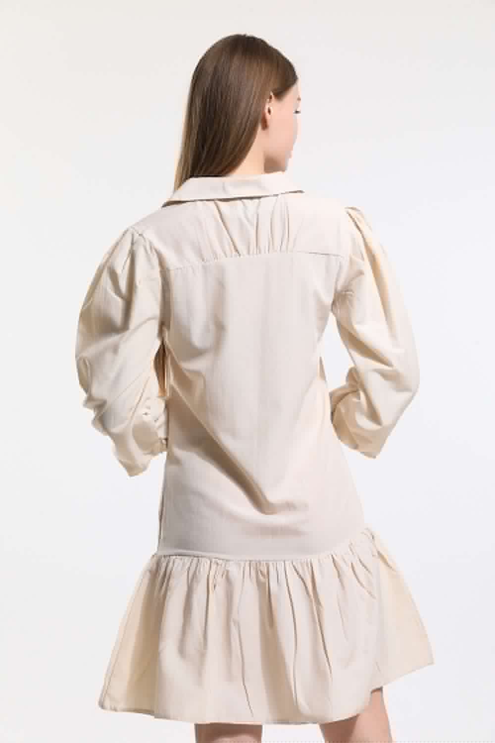 SNS Sense Beige Front Buttoned Shirt Collar Long Sleeve Dress - Mitrovicë