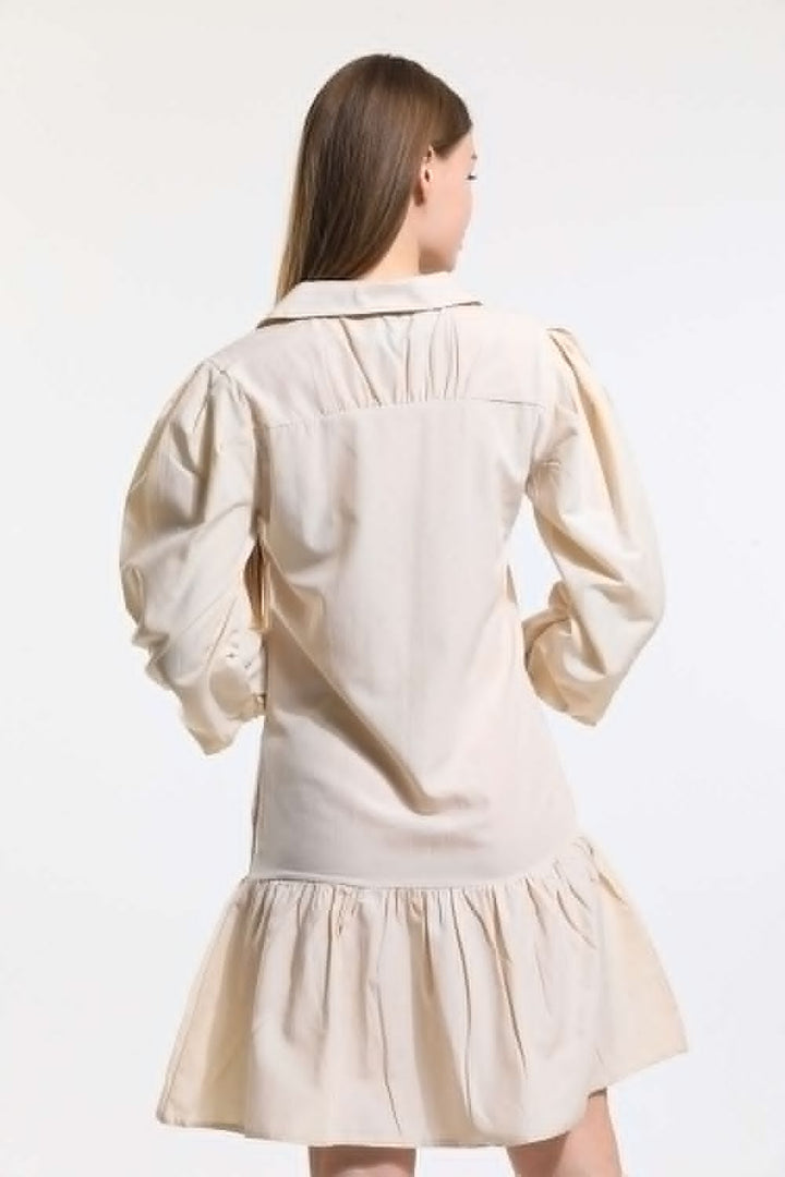 SNS Sense Beige Front Buttoned Shirt Collar Long Sleeve Dress - Mitrovicë