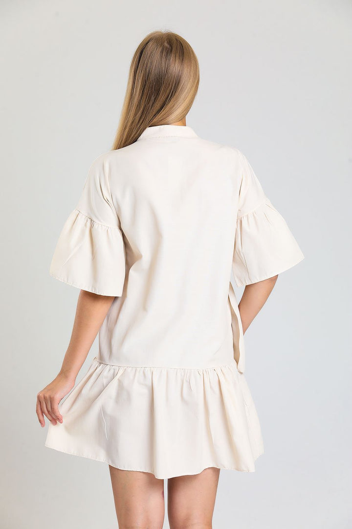 SNS Sense Beige Front Button Short Sleeve Dress - Skelmersdale