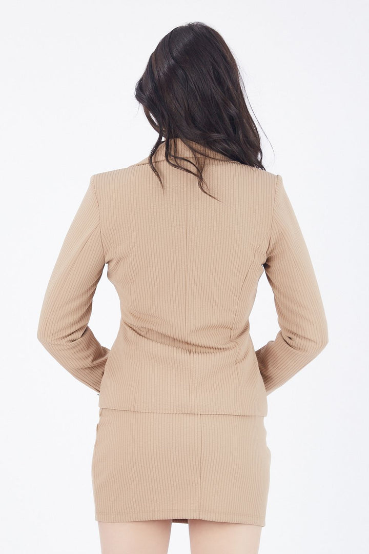 SNS Sense Beige Front Buttoned Ribbed Knit Jacket - Millcreek