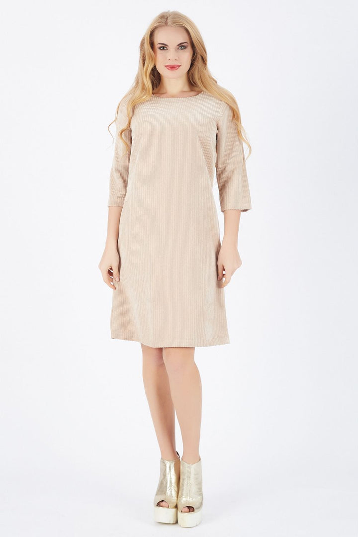 SNS Sense Beige Back 40 Cm. Hidden Zippered Truvakar Sleeve Velvet Dress - Kerpen