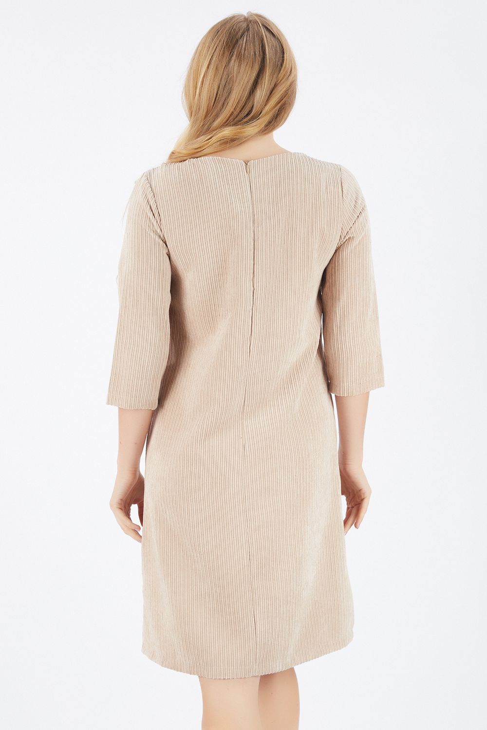 SNS Sense Beige Back 40 Cm. Hidden Zippered Truvakar Sleeve Velvet Dress - Kerpen