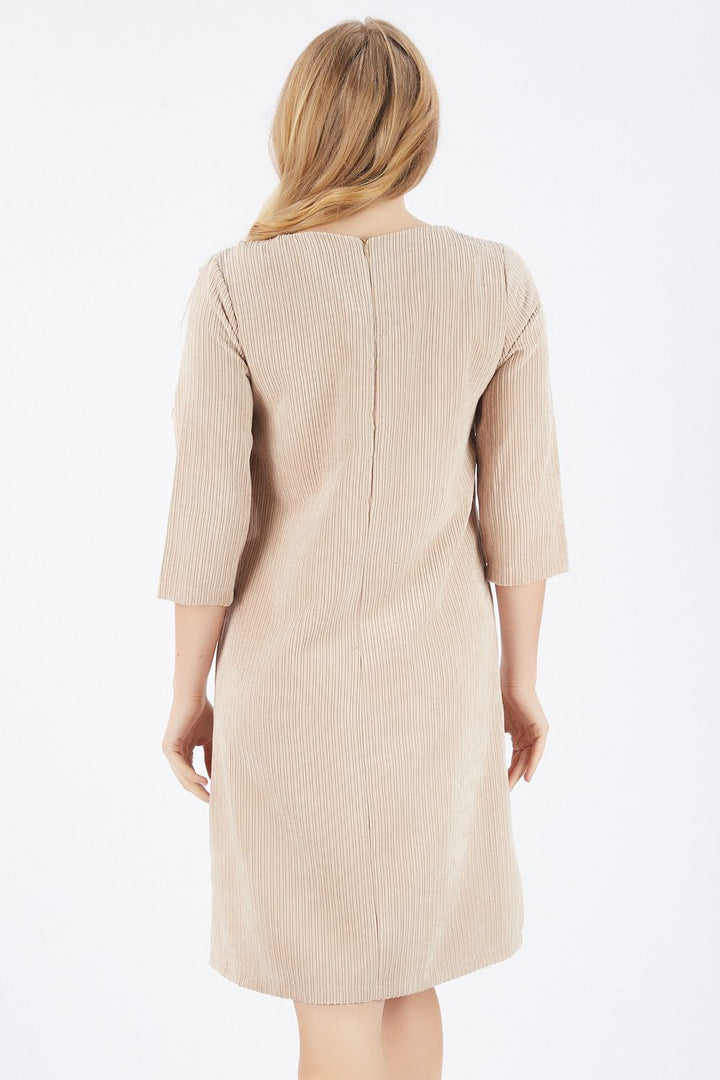 SNS Sense Beige Back 40 Cm. Hidden Zippered Truvakar Sleeve Velvet Dress - Kerpen