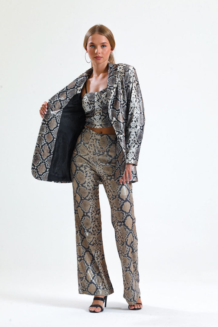 SNS Sense Bej says Black Snake. Inside Lined Evening Sequin Jacket - Rechytsa