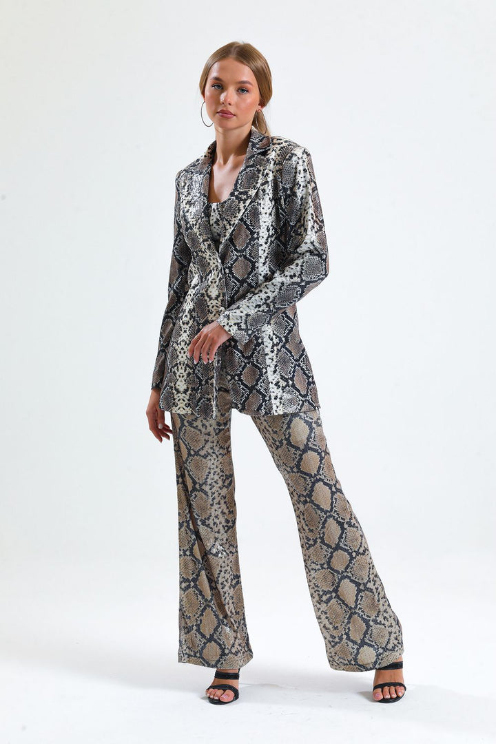 SNS Sense Bej says Black Snake. Inside Lined Evening Sequin Jacket - Rechytsa
