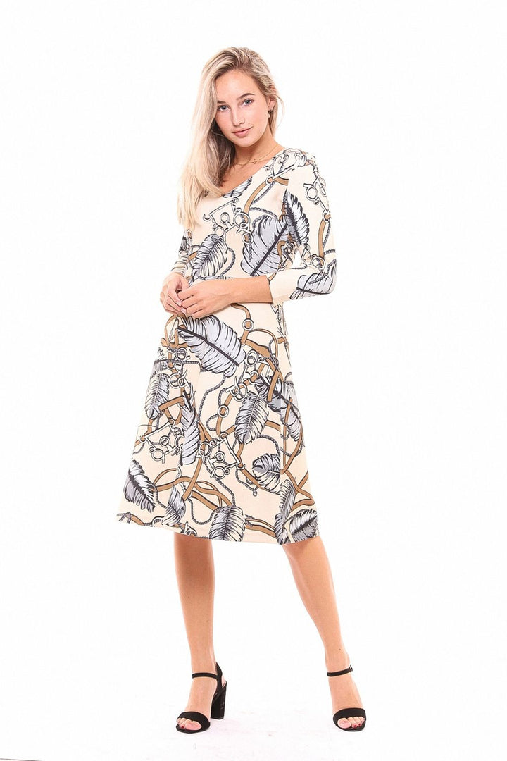 SNS Sense Beige Leaf Patterned Dress - Bridgwater