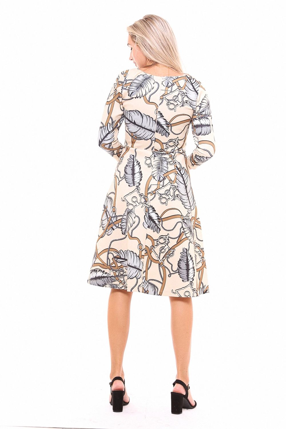 SNS Sense Beige Leaf Patterned Dress - Bridgwater
