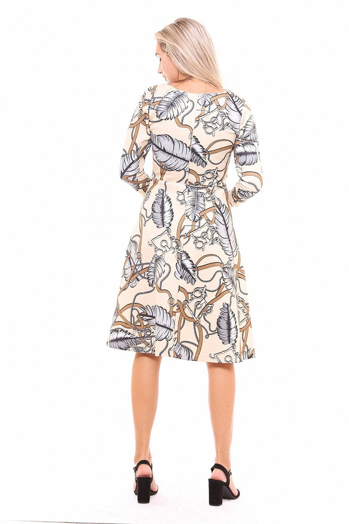 SNS Sense Beige Leaf Patterned Dress - Bridgwater