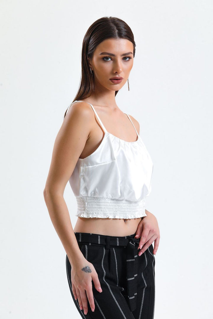 SNS Sense White Embroidered Printed Satin Blouse - Sunderland