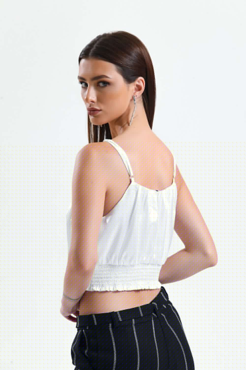 SNS Sense White Embroidered Printed Satin Blouse - Sunderland