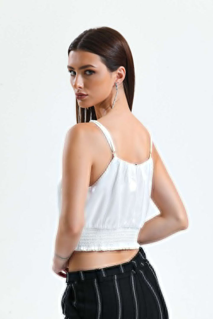 SNS Sense White Embroidered Printed Satin Blouse - Sunderland