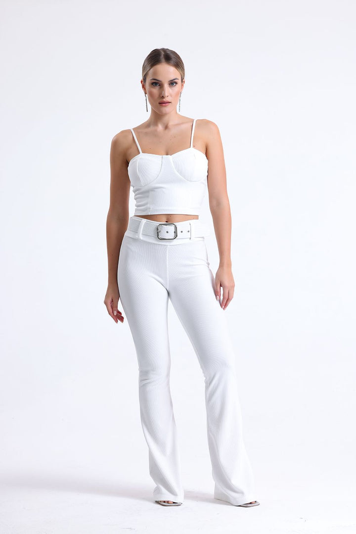 SNS Sense White Belt Detailed Ottoman Pants - Penticton