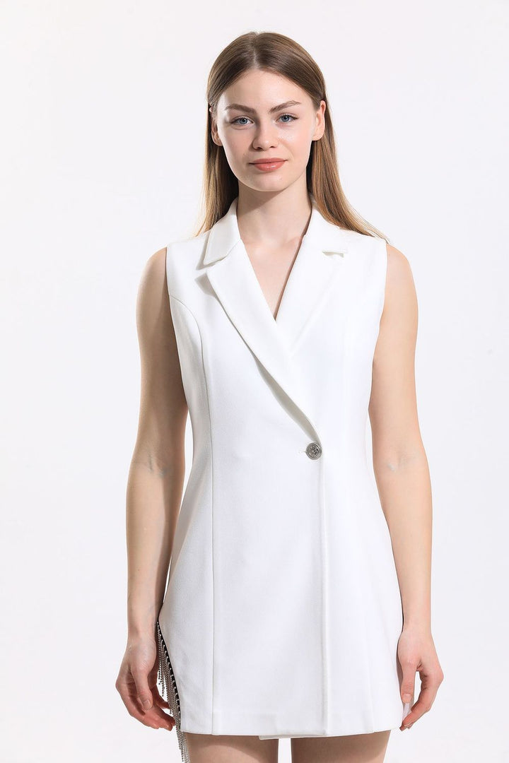 SNS Sense White Chain Detailed Lined Sleeveless Hürrem Jacket - Irákleio