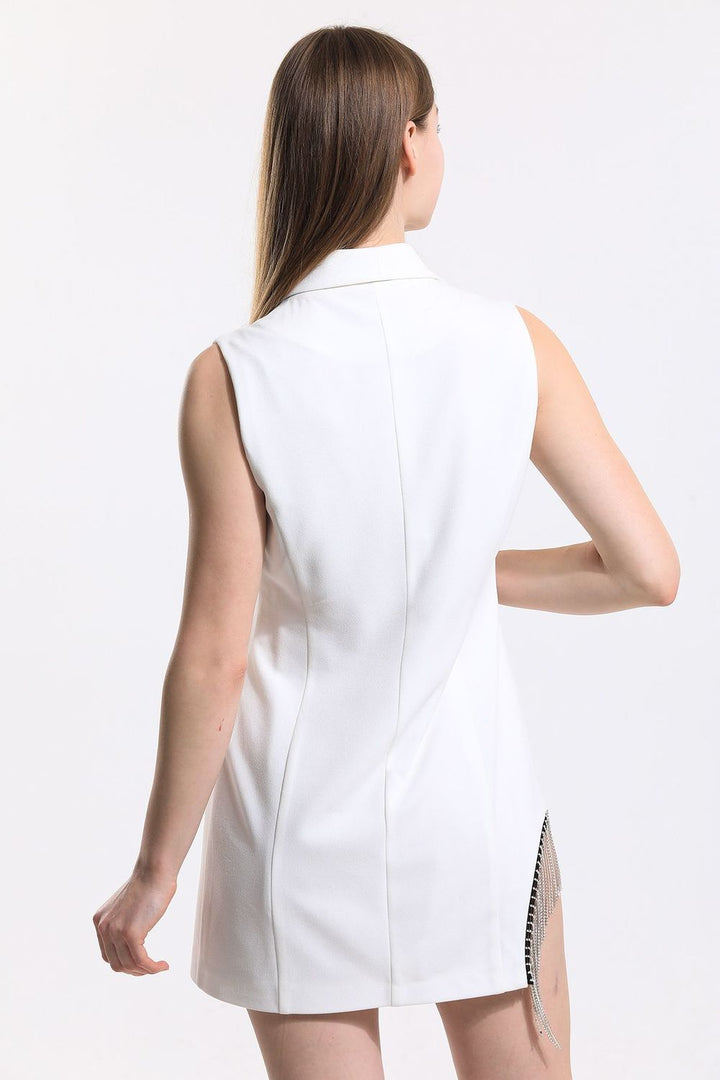 SNS Sense White Chain Detailed Lined Sleeveless Hürrem Jacket - Irákleio