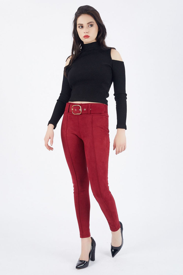 SNS Burgundy Slim Fit Suede Pants - Noordwijk