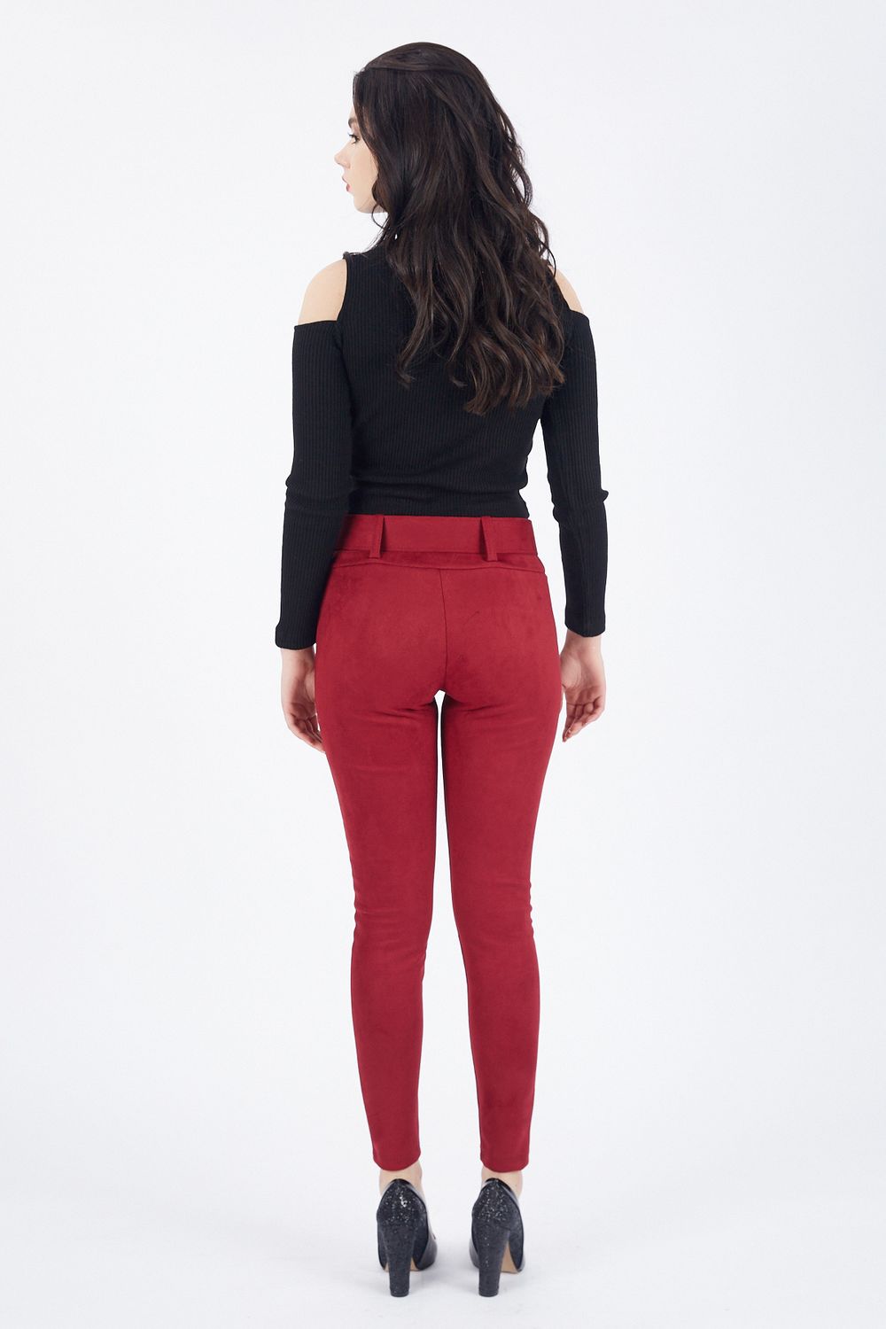 SNS Burgundy Slim Fit Suede Pants - Noordwijk