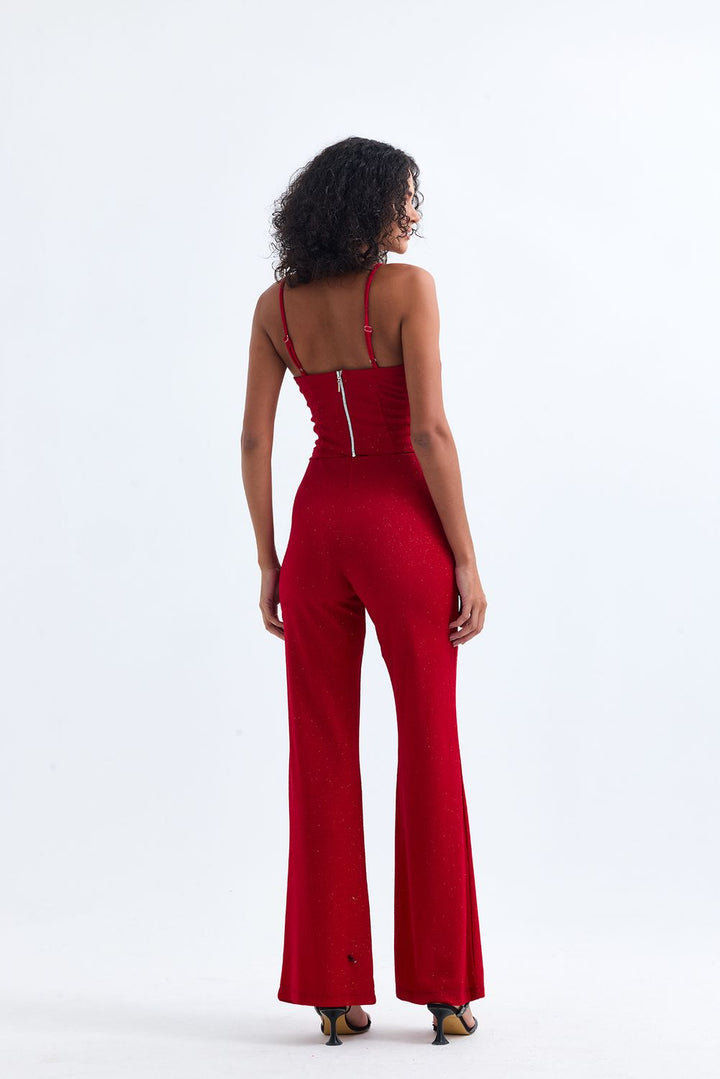 SNS Sense Bordeaux High Waisted Glittery Pukuro Evening Pants - Newnan