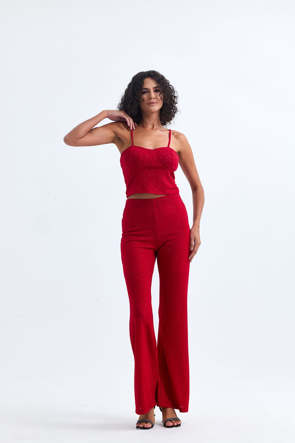 SNS Sense Bordeaux High Waisted Glittery Pukuro Evening Pants - Newnan