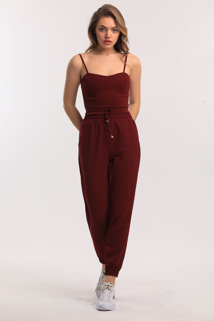 SNS Sense Bordeaux Pocketed Scuba Crepe Pants Pnt33884 - Tepotzotlán