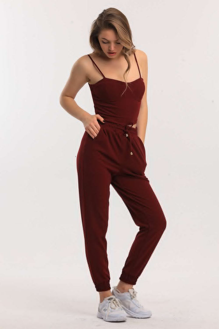 SNS Sense Bordeaux Pocketed Scuba Crepe Pants Pnt33884 - Tepotzotlán