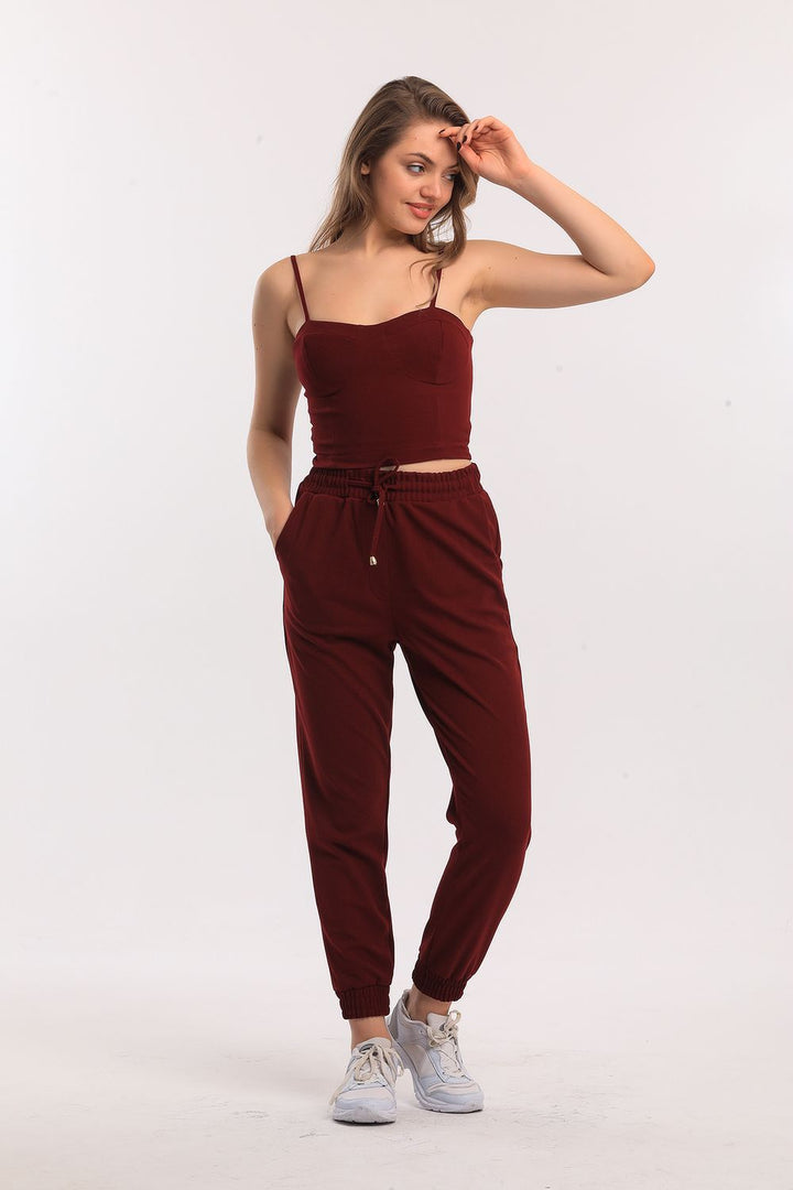 SNS Sense Bordeaux Pocketed Scuba Crepe Pants Pnt33884 - Tepotzotlán