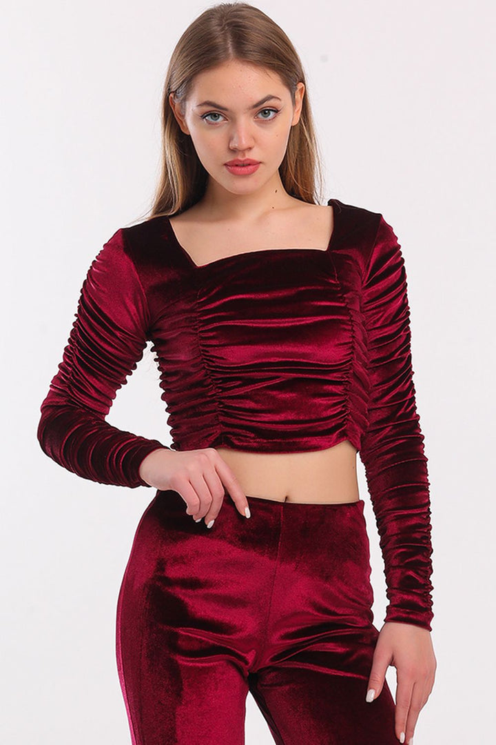 SNS Sense Bordeaux Ruched Velvet Evening Corset - Neustadt am Rübenberge