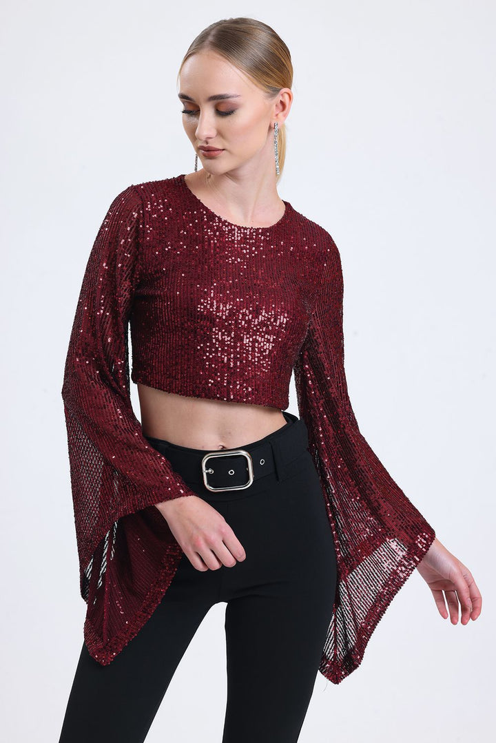 SNS Burgundy Sequined Blouse with Inner Lining - Albi
