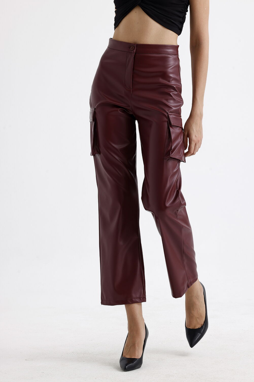 SNS Sense Bordeaux Cargo Pocket Faux Leather Pants - San Marcos