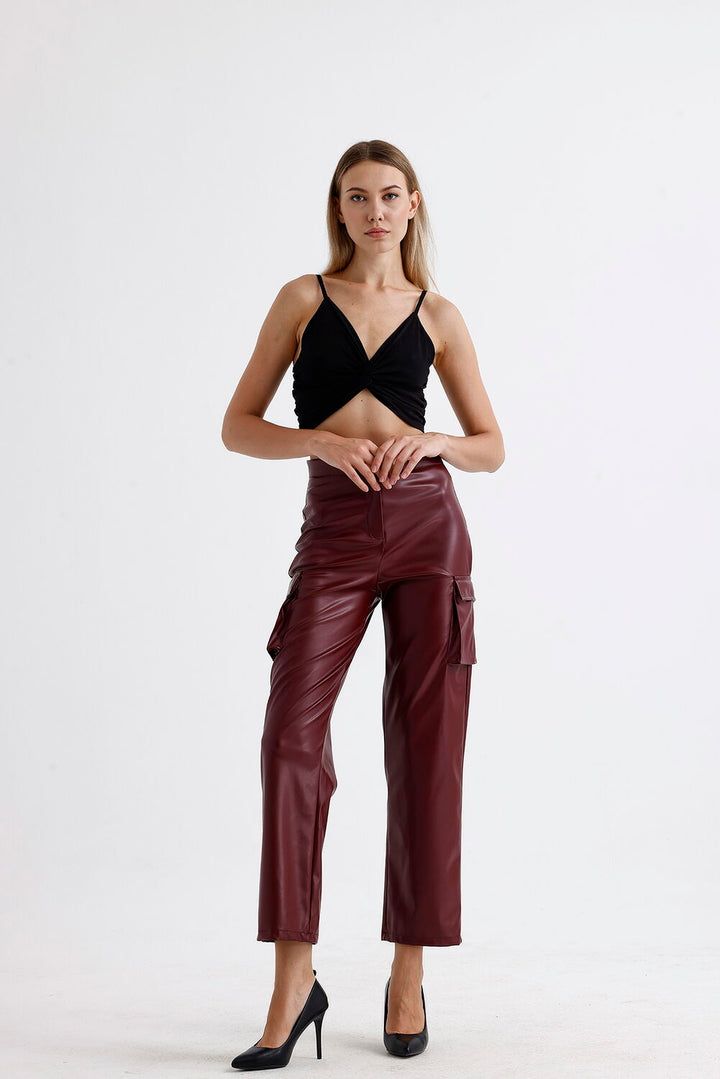 SNS Sense Bordeaux Cargo Pocket Faux Leather Pants - San Marcos