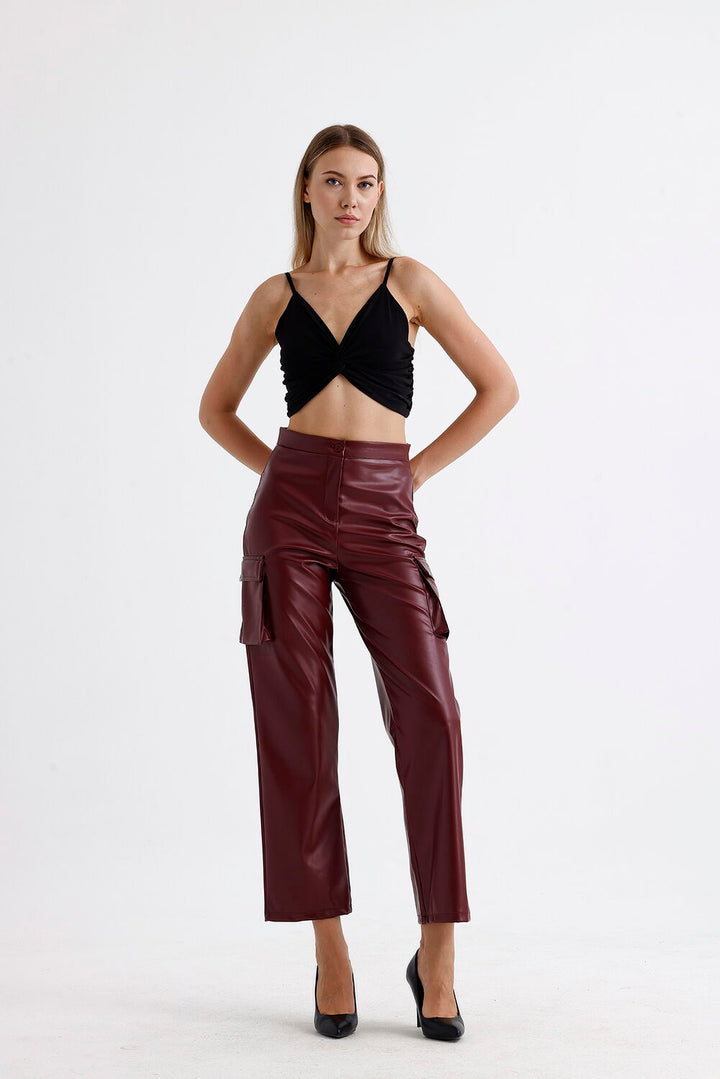 SNS Sense Bordeaux Cargo Pocket Faux Leather Pants - San Marcos