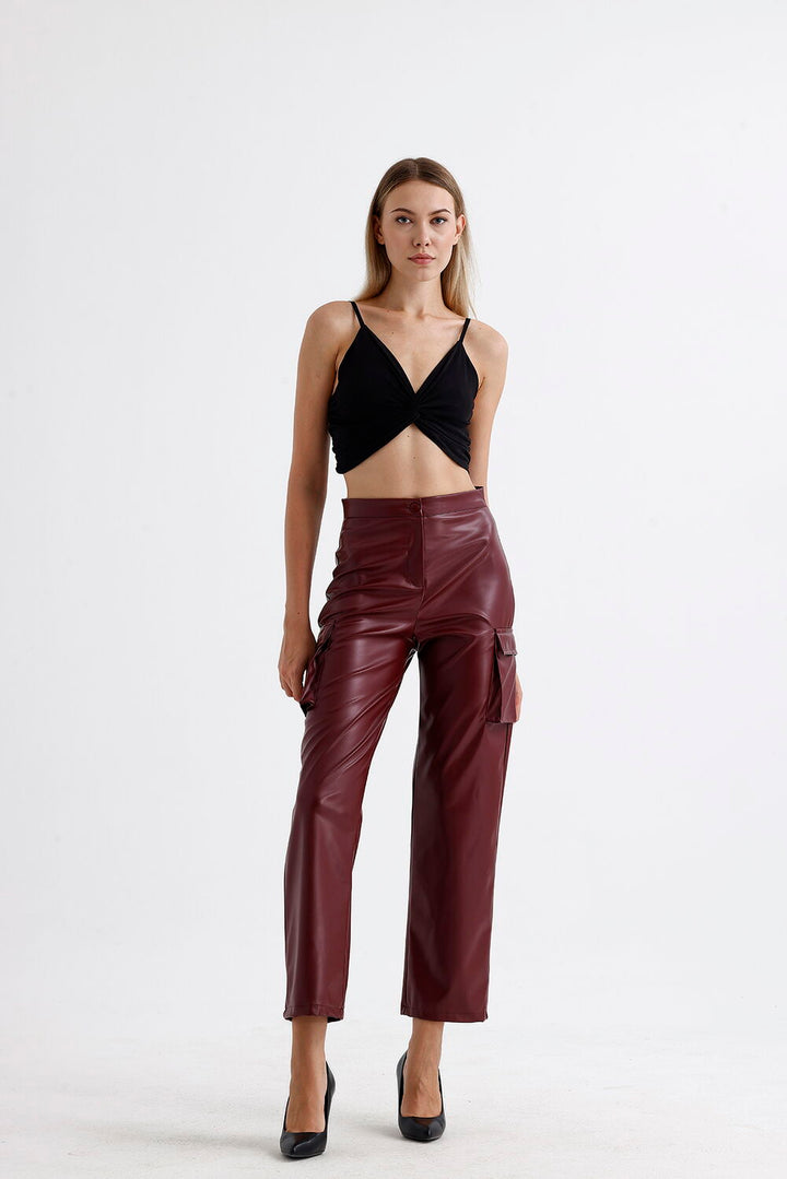 SNS Sense Bordeaux Cargo Pocket Faux Leather Pants - San Marcos