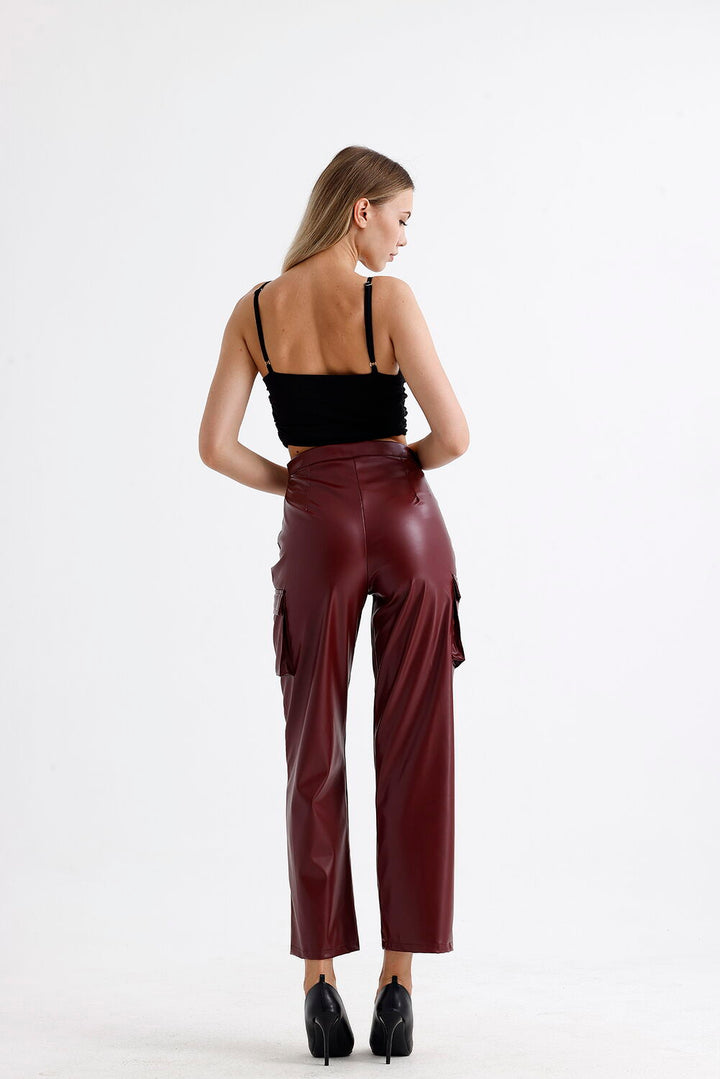 SNS Sense Bordeaux Cargo Pocket Faux Leather Pants - San Marcos