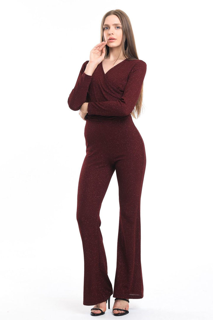 SNS Sense Burgundy Wrap Sequined Knitted Crepe Jumpsuit - Ciudad de Ceuta