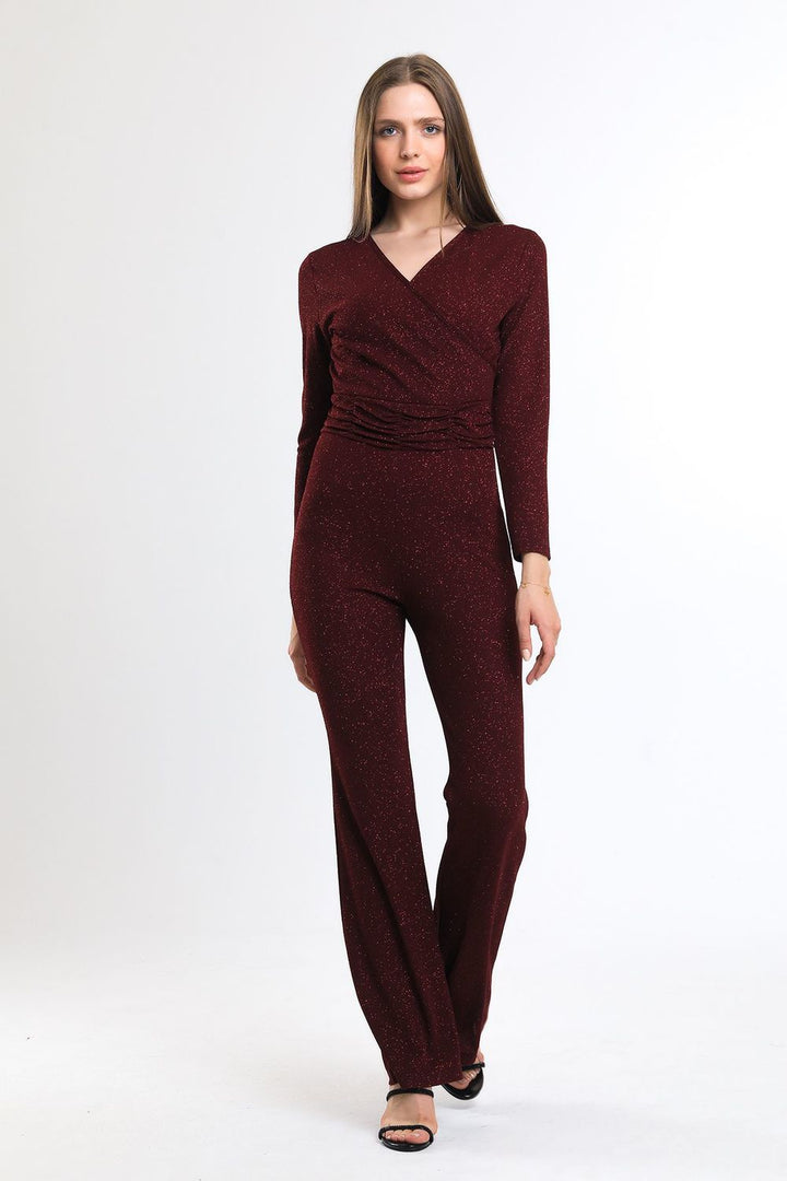 SNS Sense Burgundy Wrap Sequined Knitted Crepe Jumpsuit - Ciudad de Ceuta