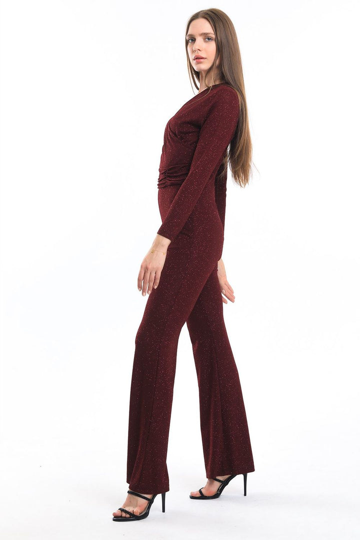 SNS Sense Burgundy Wrap Sequined Knitted Crepe Jumpsuit - Ciudad de Ceuta