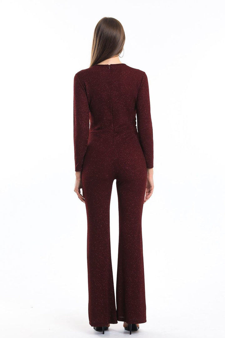 SNS Sense Burgundy Wrap Sequined Knitted Crepe Jumpsuit - Ciudad de Ceuta