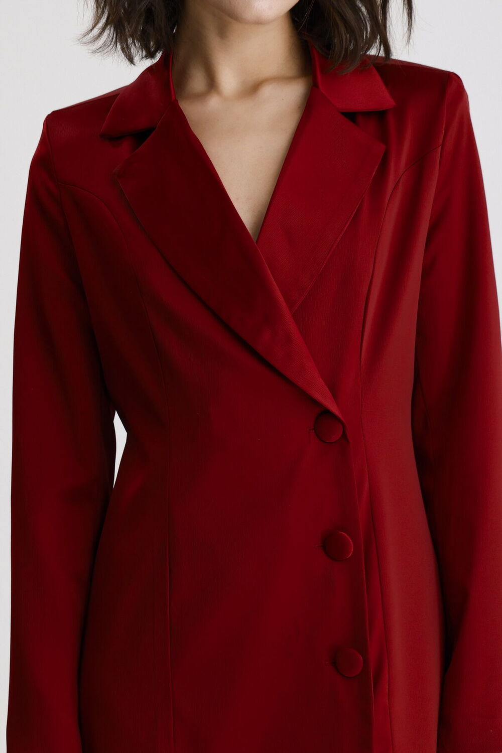 SNS Sense Bordo Kruvaze Yaka İçi Astarlı Saten Blazer Ceket  Elbise  - Velletri