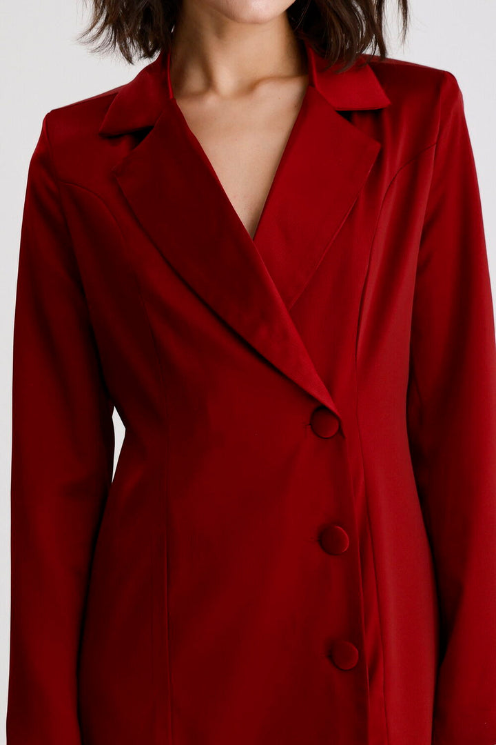 SNS Sense Bordo Kruvaze Yaka İçi Astarlı Saten Blazer Ceket  Elbise  - Velletri